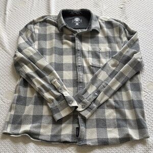 Men's Gray and Cream Plaid Button-Down Shirt - Casual Flannel